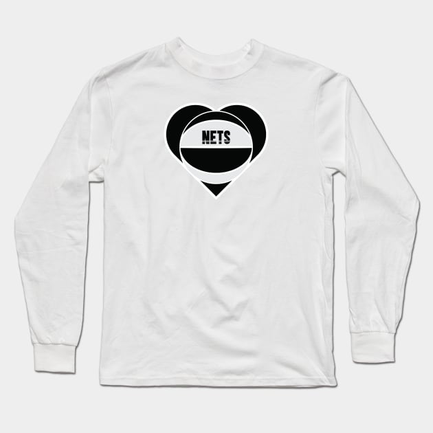 Heart Shaped Brooklyn Nets Basketball Long Sleeve T-Shirt by Rad Love